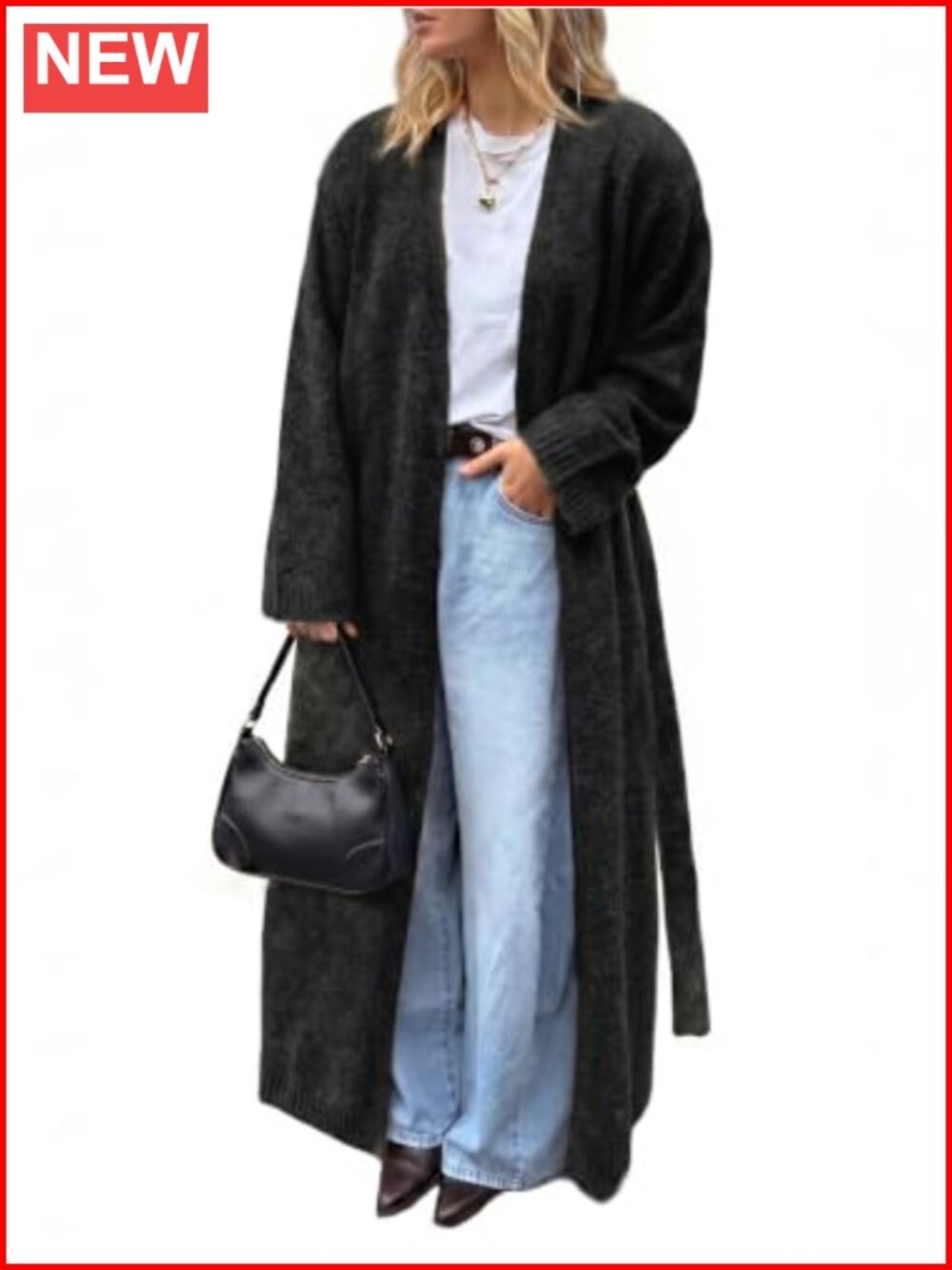 Women's Oversized Open Front Long Cardigan Sweater with Belt - Cozy Knit Duster